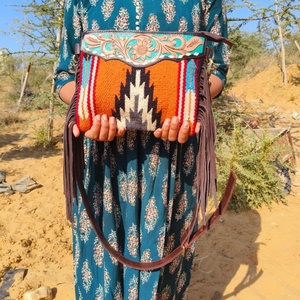 LW Western Stylish Saddled <b>Blanket</b> Tooled Leather Sling Bags High Quality Aztec Leather Crossbody Bags Vintage Multi Color Bags - Product Image 4