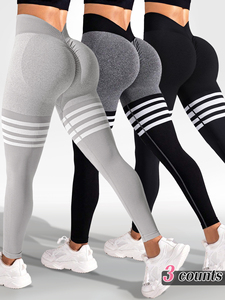 Plaid écologique Spandex/Polyester Leggings de sport de plein air pour les femmes taille haute hanche levage Yoga séchage rapide course - Product Image 4