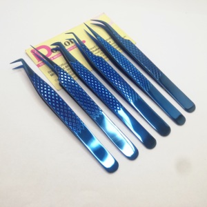 Pinzas de pestañas de plasma azul con agarre de diamante, pinzas de extensión de pestañas de acero inoxidable con logotipo personalizado/pinzas de pestañas profesionales - Product Image 3