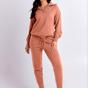 Conjunto Deportivo Ligero de Dos Piezas para Mujer, Reflectante, 100% Algodón, Sudadera de Manga Larga con Media Cremallera y Pantalones Deportivos - Product Image 4