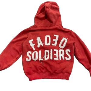 Sudadera con capucha y cremallera lavada con ácido desgastado de peso pesado francés bordado personalizado - Product Image 3
