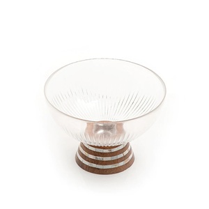 Présentation des aliments Bol de service en verre en gros avec support de base en bois et incrustation de nacre pour restaurant d'hôtel à la maison - Product Image 1