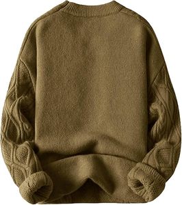 Nouveaux pulls pour hommes 100% laine respirante, pull d'hiver ample, couleur unie, col rond, manches longues, pulls tricotés sur mesure pour hommes - Product Image 2