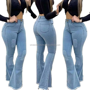 Classic Blue Denim Flare Jeans Women High Waisted Slim Fit <b>Bell</b> Bottoms women denim jeans pants - Product Image 1