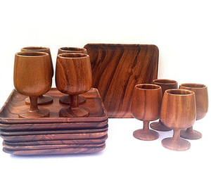 Service de table en bois 2 bols 1 cuillère 1 assiette de présentation ronde en verre 5 pièces pour la maison et les restaurants - Product Image 4