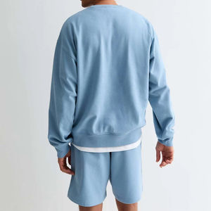 Sudadera informal con cuello redondo personalizada para hombre, conjunto de pantalones cortos con cordón de algodón de rizo de manga larga - Product Image 3