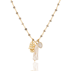 Collar chapado en oro de 18k con perlas naturales de agua dulce y piedras preciosas de luna de arcoíris, joyería personalizada, fabricante - Product Image 2