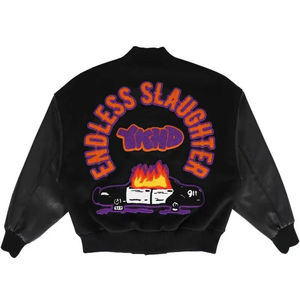 High Street Style hommes varsité veste automne Collage Baseball laine Bomber manteau col montant respirant coupe-vent - Product Image 2