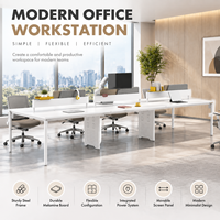Postazione di Lavoro Moderna a 6 Posti con Scrivania Lunga e Schermi Scorrevoli, Gestione Funzionale dei Cavi per Uffici Open Space