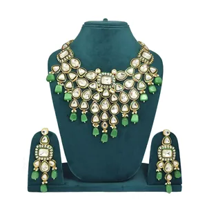 Ensemble de collier Poki Kundan plaqué or antique de luxe Royal Heritage, bijoux de mariée vintage en cuivre fin pour les mariages - Product Image 3
