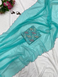 Dernier concepteur traditionnel exclusif Saree Heavy Georgette Fabric Superbe détail de fantaisie pour les vêtements ethniques de mariée indiens pakistanais - Product Image 2