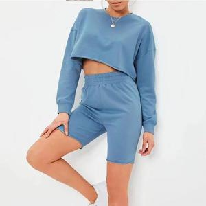 Chándal informal personalizado para mujer, Top corto de punto con cremallera y Sudadera con capucha y pantalones acampanados, chándal Waffle para mujer, 2 piezas - Product Image 4