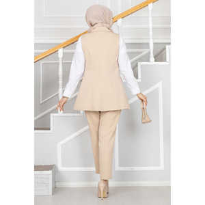 Conjunto de chaleco hijab con detalle de cuello de pañuelo color crema estilo oficinista - Product Image 6