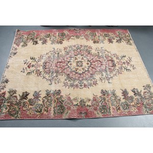 Tapis Turc Vintage Beige Rouge Motif Floral Grande Zone Rectangle 5 X 6.3ft Laine PP Matériel 10mm Latex pour Couloir Chambre Décor - Product Image 3