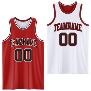 Directement De La Marque Engro Sports Personnalisé Rouge Noir-Blanc Réversible Double Face Sublimation Basketball Suit Jersey - Product Image 1