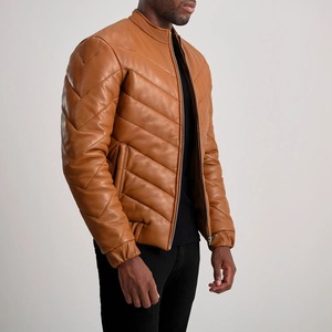 Cow <b>Skin</b> Puffer Jacket Men Winter High Street Style Stand Waterproof Breathable Genuine Motorcycle Jacket Front Plain Dyed - Product Image 3