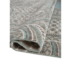 Alfombras Khidki Azules de Lana y Seda de Bambú Anudadas a Mano, 10 mm, Diseño Rectangular con Parches, para el Hogar, Pasillo, Hechas a Mano - Product Image 2