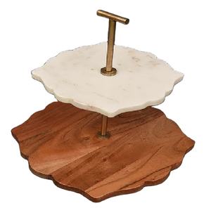 Hot Selling Wood & Marble Cake Plate and 2 Tier Cake Stand Wholesale Marble Cake Stand Supplier Durable High Quality Wholesale - Product Image 1