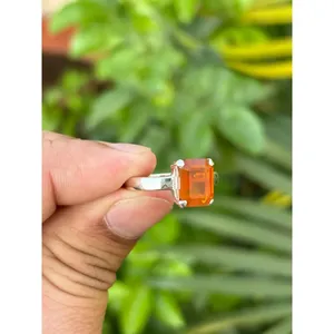 925 Silver Fine Jewelry Emerald Cut Gemstone <b>Ring</b> with Fire <b>Opal</b> Turquoise Yellow <b>Gold</b> Inlay Dainty Style for Everyday Wear - Product Image 2