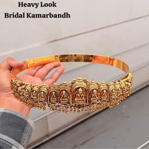 Parure de bijoux de mariage en laiton plaqué or, style temple, pour mariée, avec Kamarbandh, design élégant et lourd - Product Image 1