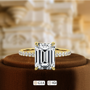 Anillo de Diamante Cultivado en Laboratorio con Esmeralda de 1 Quilate, Anillo de Compromiso de Oro Amarillo de 14K, Anillo con Halo Oculto de Oro Blanco, Anillo de Diamante de Esmeralda para Novia - Product Image 3