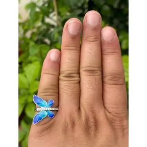 925 Silver Enamel Butterfly <b>Ring</b> <b>Adjustable</b> Rose Gold Plated Stainless Steel Inlay Fashionable Eternity Opening <b>Ring</b> Gift - Product Image 4