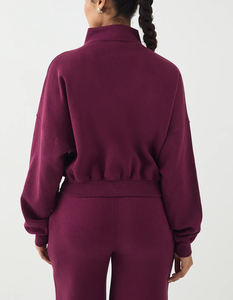 ODM personalizado de algodón pesado de lana de hombro caído cuello simulado cremallera completa señoras sudaderas con capucha de gran tamaño sudadera de mujer - Product Image 2