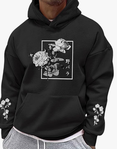 Rose <b>Winter</b> Digital Printing Aesthetic Japanese Cool Oversized Trendy Streetwear Pullover Hoodie for Men - Product Image 2