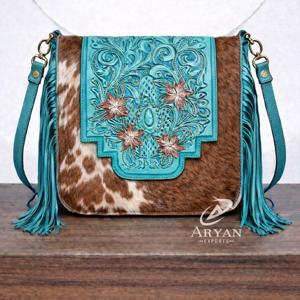 2026 Cowhide Fur Leather Handmade Carving Tooled Leather Fringe Handbag New Arrival Gypsy <b>Boho</b> Vintage Cross Body Stylish <b>Bags</b> - Product Image 1