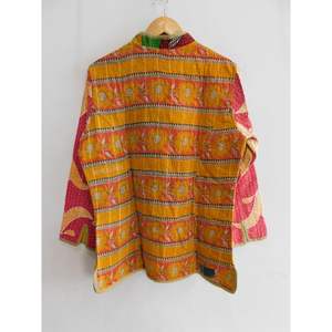 Casual Vintage Algodón Kantha Chaqueta Indian Hand Block Floral Impreso Abrigo de manga larga - Product Image 5