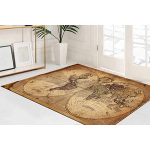 Tapis imprimé avec une carte du monde vintage, doux, grand, antidérapant, marron, tapis en velours - Product Image 4