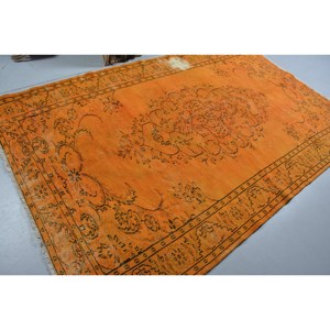 Vintage Turkish Rug Classic Orange Patchwork Design 5.8 X 8.9ft Large Area Wool Flat Weave for Living Room Latex Backed - Product Image 2