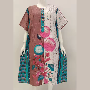 Chemise de nuit d'été en rayonne à manches courtes, imprimé floral, taille jumbo, vêtements de nuit à taille élastique avec doublure douce, longueur au genou - Product Image 1