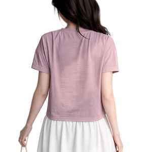 T-shirt en coton pour femme, col rond, uni, doux, respirant, manches courtes, décontracté, tendance, personnalisable avec logo, vente en gros, chemise pour femme - Product Image 4