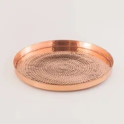 Magnifique assiette de service en cuivre écologique, finition brillante, design martelé, pour servir la nourriture à la maison, dans les hôtels, les restaurants, lors de fêtes et d'événements - Product Image 5