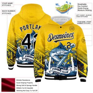 Veste à capuche personnalisée or noir-blanc Marlin Fish Fishing 3D Bomber Full-Snap Varsity Letterman - Product Image 2