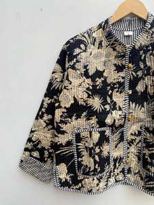 Abrigo de algodón acolchado bohemio para mujer, diseño de cultivo con estampado de bloques suaves, técnica lavada para ropa informal de invierno, Idea de regalo - Product Image 3