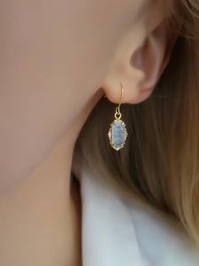 Aquamarine Huggie <b>Earrings</b> Light Blue Gemstone Vintage Filigree <b>Dangle</b> IGI Certified Wedding 925 Sterling Silver 14k Gold Plated - Product Image 2