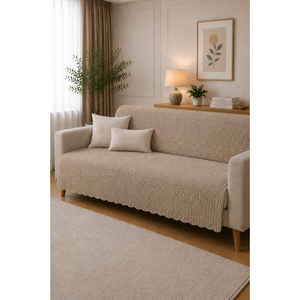Funda de Sofá de Algodón 100% con Diseño de Mini Azulejos, Transpirable, Estilo Visón - Product Image 1