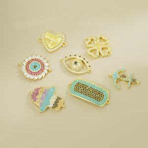 Bijoux fantaisie en laiton avec zircone cubique, connecteurs en forme d'ancre, de palmier, de fleurs et de cœur, breloques pour bracelets, fabrication de bijoux - Product Image 6