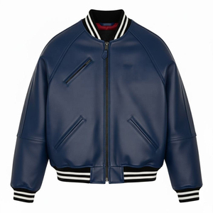 Chaqueta Bomber Universitaria de Cuero Genuino de Piel de Vacuno al por Mayor, Unisex, OEM, Personalizada con Cremallera, Estilo Béisbol, Abrigo de Invierno, Ropa Urbana - Product Image 4