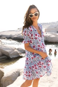 อินเทรนด์ Smocked Drop Hand-block พิมพ์ฉัตรวางเอวตกแต่ง Smocking รอบกระโปรงครึ่งแขนด้วย Smocked Ruffle - Product Image 3