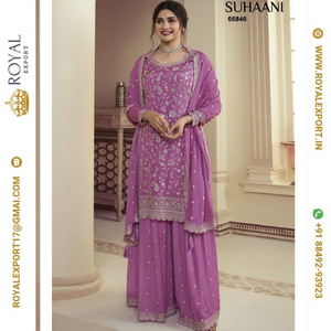 Exclusif Nouveau Suhaani Heavy Chinnon Soie Avec Brodé Et Séquence Travail Sharara Costume Collection Avec Dupatta - Product Image 1