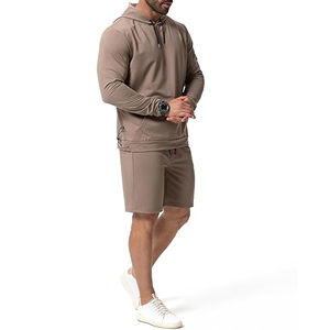 Ensemble 2 pièces pour homme, mode, uni, respirant, décontracté, manches longues, haut et short, tenues grandes tailles pour homme - Product Image 1