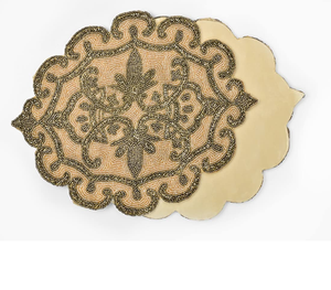 Handmade Glass <b>Placemat</b> Beaded Round Design with Silver Gold <b>White</b> Beads 14 Inch Eco-Friendly - Product Image 2