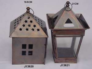 Linterna de hierro marroquí con acabado de cobre, decoración del hogar de vidrio rojo para fiesta, boda y Navidad - Product Image 5