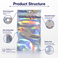 Pochette personnalisée emballage anti-odeur 3.5g petits sacs refermables en mylar holographique en papier laser avec fenêtre
