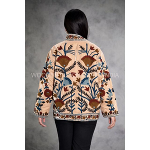 Unravel Mystery Women's Vintage-Inspired Quilted Jacket Blazer Bohemian Dream Suzani Splendor Intricate Embroidery Winter <b>Stand</b> - Product Image 4