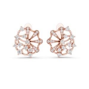 Round Moissanite Floral Fan <b>Stud</b> <b>Earrings</b> 925 Sterling <b>Silver</b> Collet Pave 44-Stone - Product Image 1