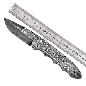 Acero de Damasco Hecho a Mano de 192 Capas, 25mm 95mm 58-62 HRC, Patrones de Gota de Lluvia Personalizables OEM, Cuchillo de Bolsillo para Supervivencia y Caza - Product Image 4